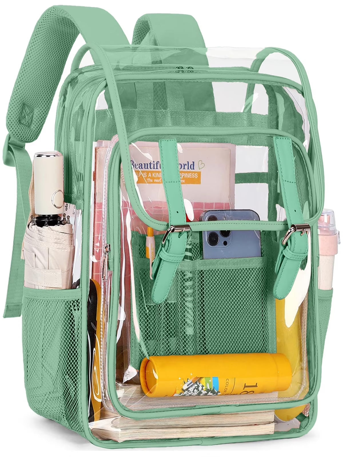 Clear Backpack for School Stadium Approved, Girlish Backpacks Heavy Duty Waterproof PVC Transparent Bookbag, Quick Security Check, Cute See through Bag Fits 15.6" Laptop
