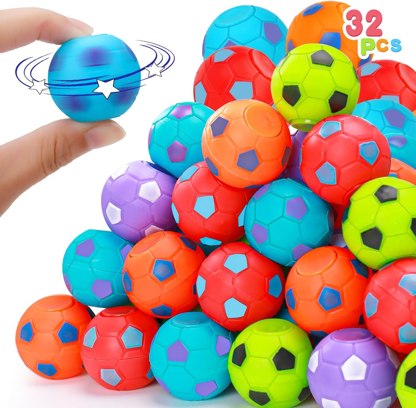 32PCS Fidget Spinner Soccer Balls Sports Birthday Party Favors Bulk for Kids 4-8