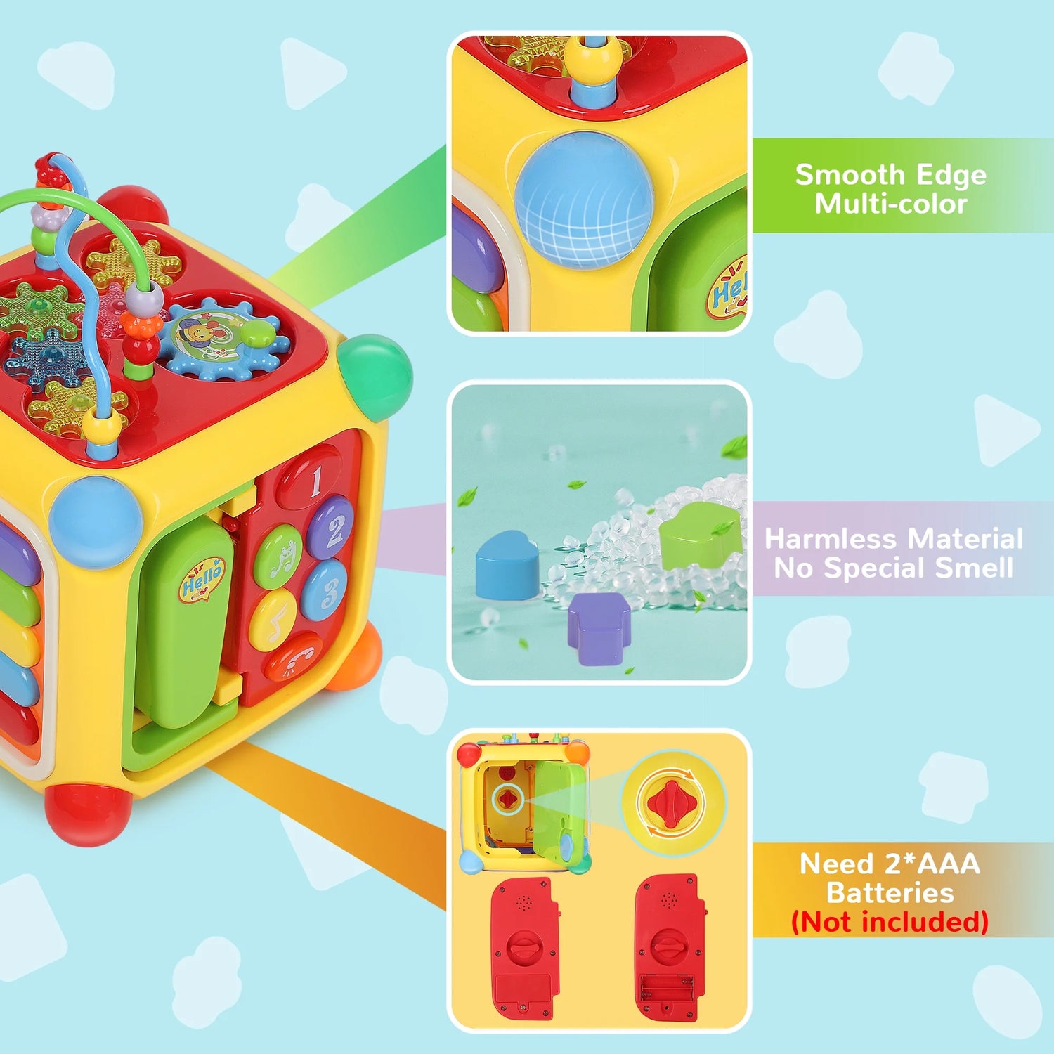 6-In-1 Baby Activity Cube with Music, Montessori Learning Toys for Toddlers Kids 6-36 Months, for Birthday Christmas Baby Shower Gifts, Colorful