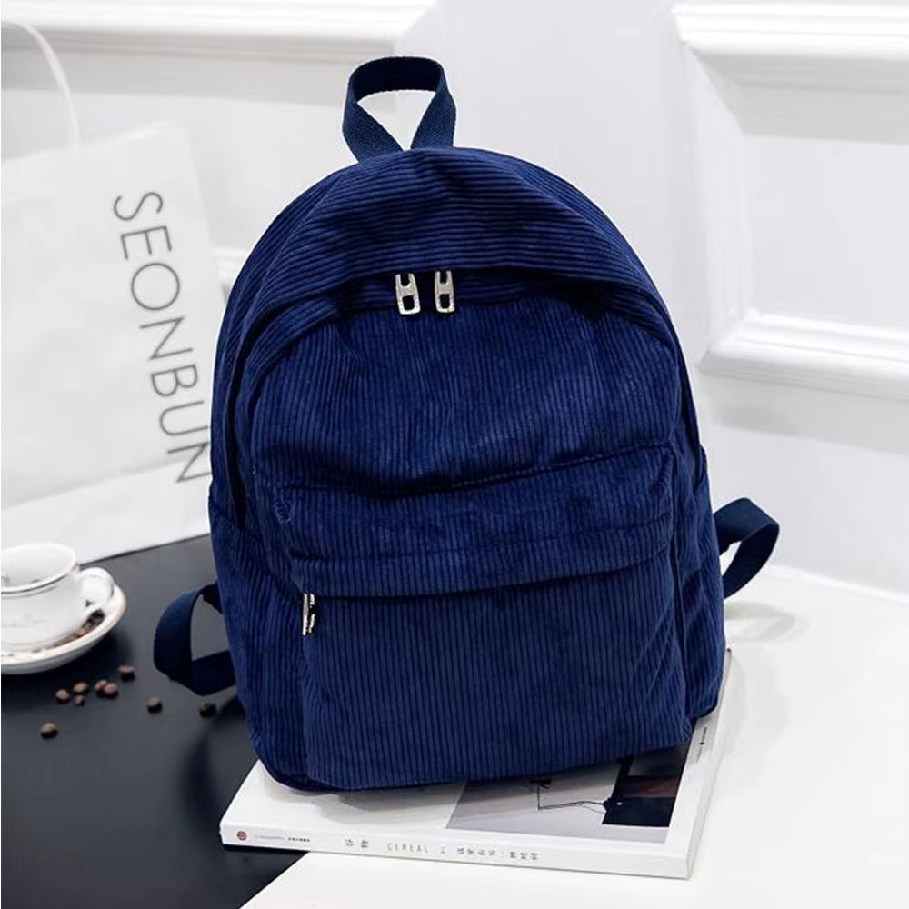 Pure Color Corduroy Backpack Fashion Women School Backpack Women Backpack Teenger Girl School Bags Female Bagpack