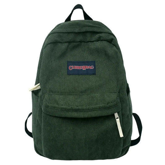 Vintage Boy Girl Corduroy Green School Bag Men Women Laptop College Backpack Cool Lady Student Fashion Female Travel Bookbag New